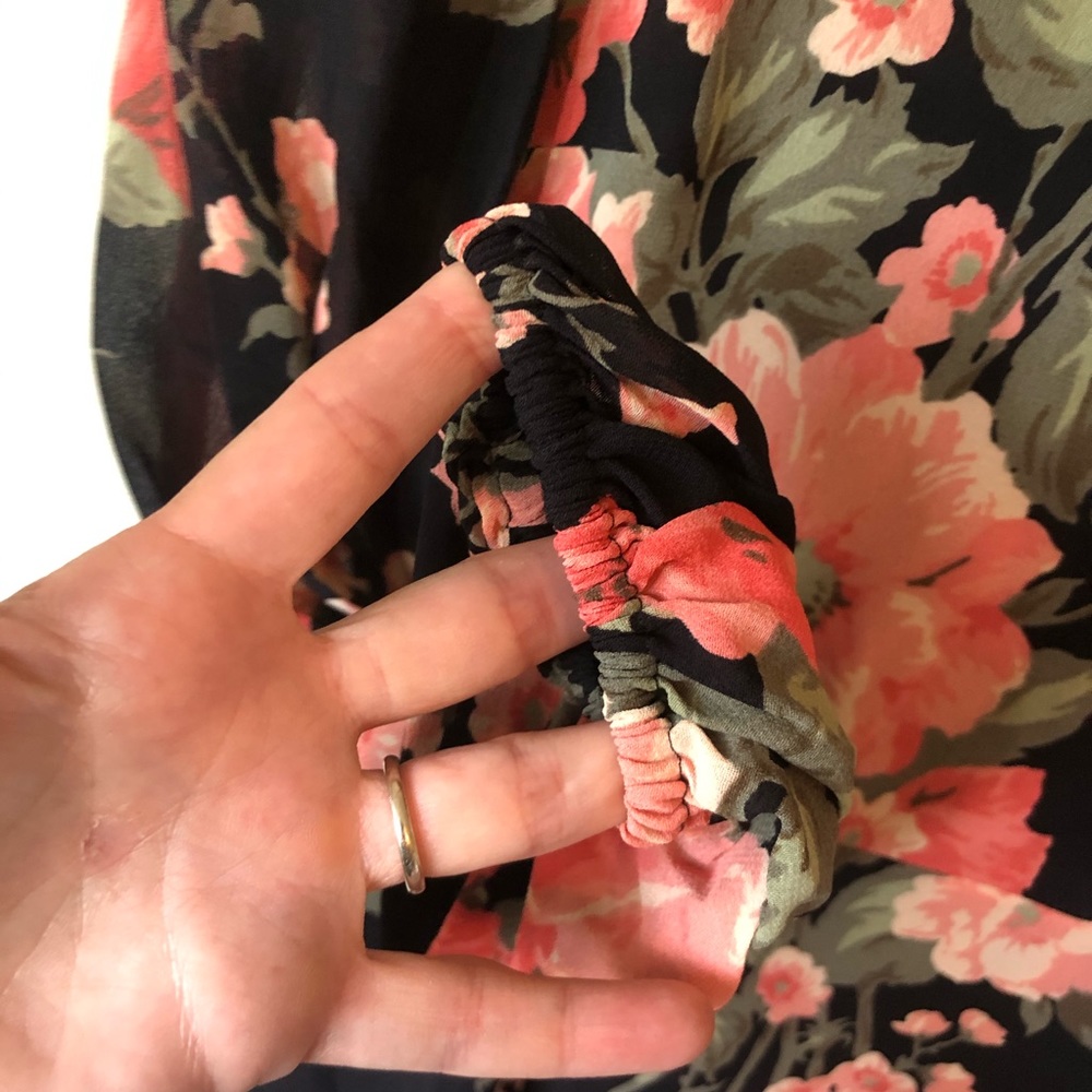 Reformation Black Floral Midi Dress with Pink & Green Blooms - Picture 6 of 7